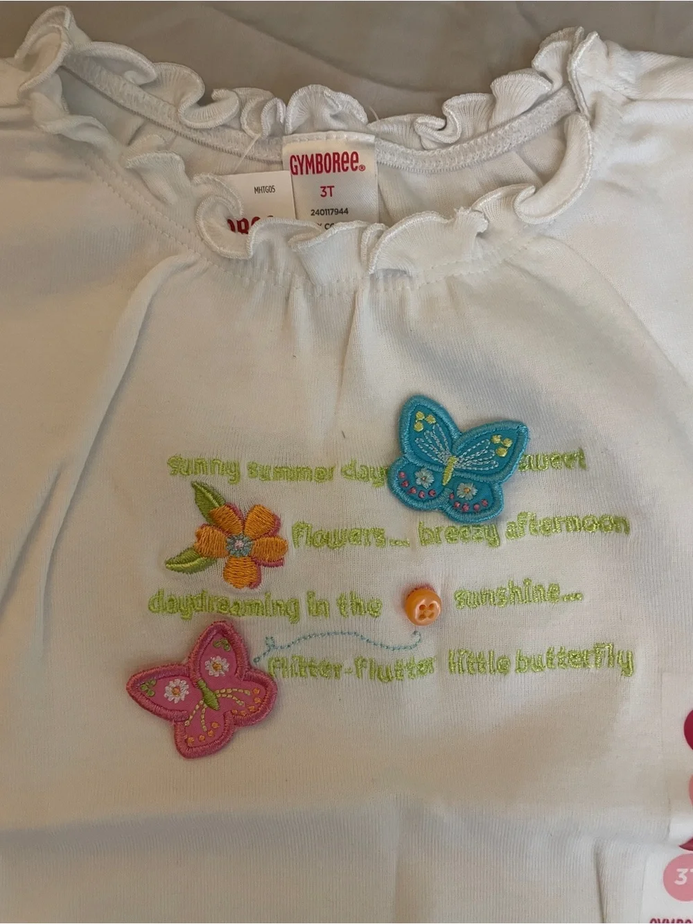 NWT Gymboree Butterfly ruffle sleeve Tee & Aqua Embroidered Shorts 2pcs Set 3T